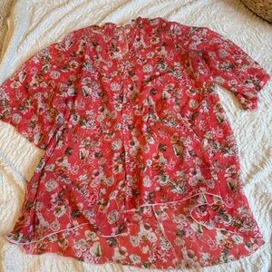 Coral Floral Sheer Cover-Up